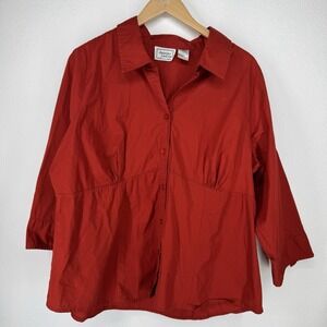 Jennifer Lauren Womens Button Up Top 3x Rust‎ Red Empire Stretch Career Basic